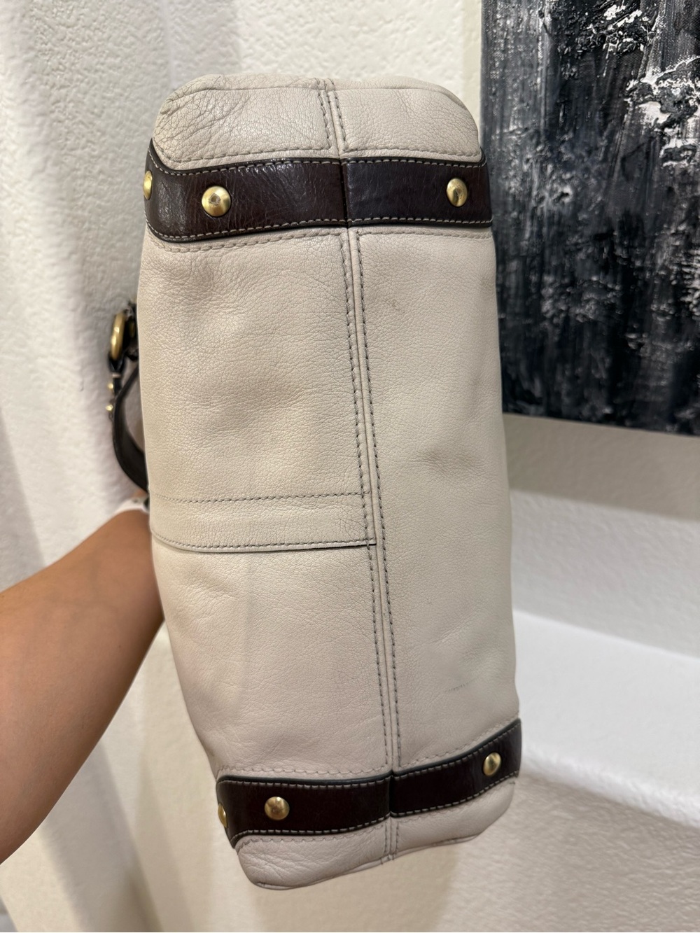 Coach Vintage Carly Ivory Leather Hobo Bag Y2K Brass Hardware Authentic - Picture 11 of 14